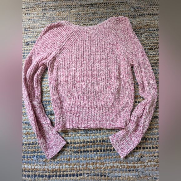 Free People Pink & White Chunky Knit Sweater Soft Textured Crewneck Pullover - Picture 6 of 6
